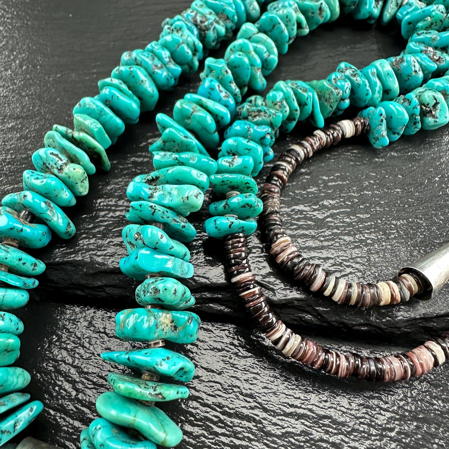 Native Turquoise Heishi Necklace with Sterling Silver Accents N2573