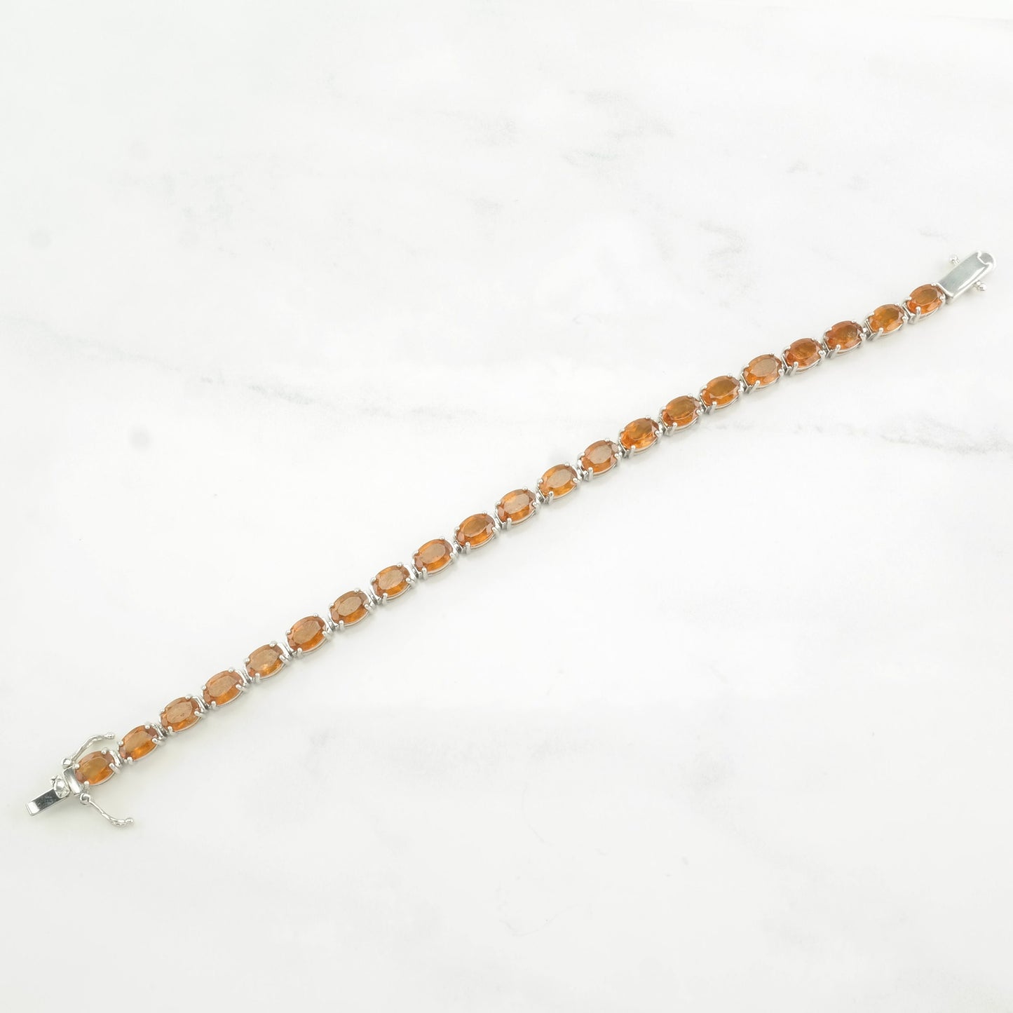 Vintage Sterling Silver Tennis Bracelet Orange Citrine