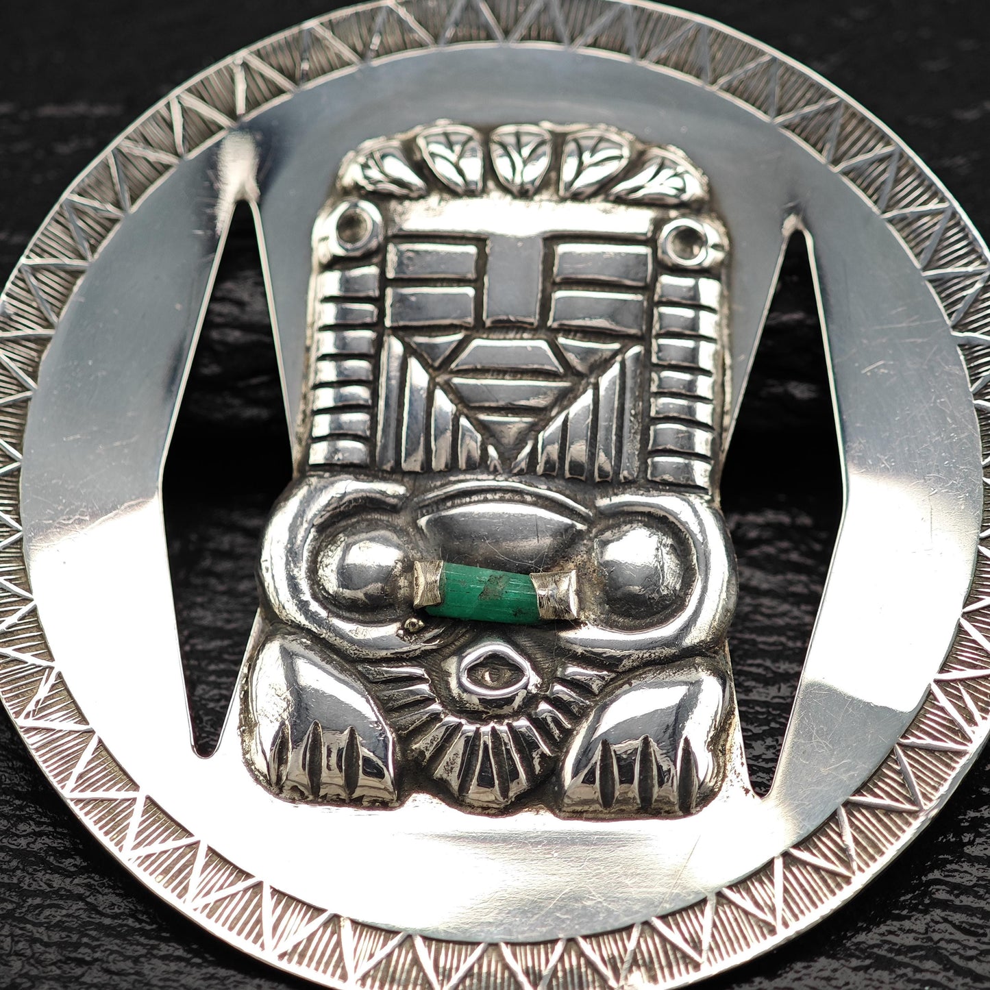 Vintage Large Colombia, Emerald Crystal Pendant Sterling Silver