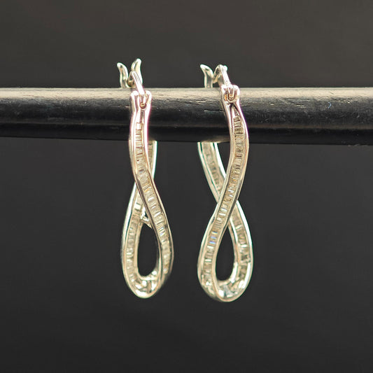 JWBR White Diamonds Abstract Hinged Earrings Sterling Silver