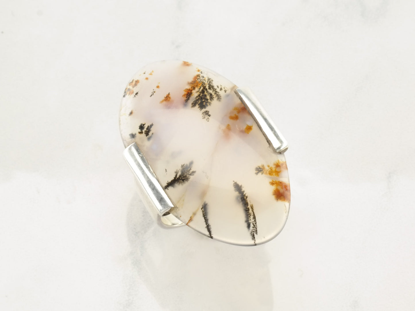 Vintage Sterling Silver Ring Dendritic Agate Size 7 3/4