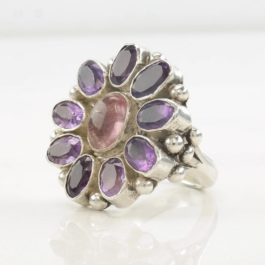 Sterling Silver Ring Amethyst, Rose Quartz Size 4 3/4