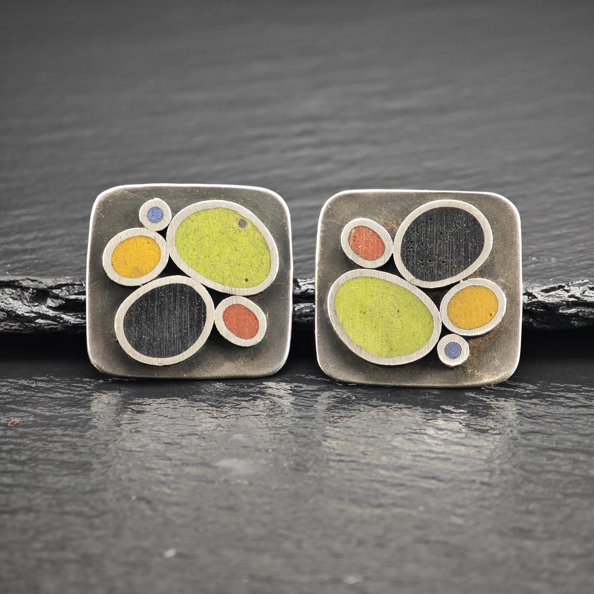 Multicolor Artist Resin Inlay Stud Sterling Silver Earrings ER3229