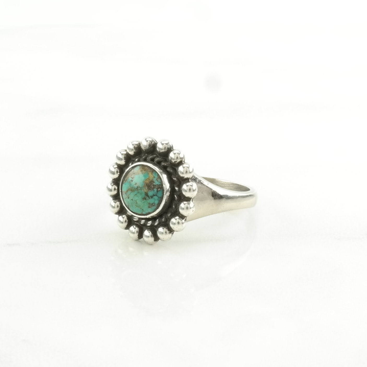 Southwest Silver Ring Turquoise Floral Sterling Size 5 1/2