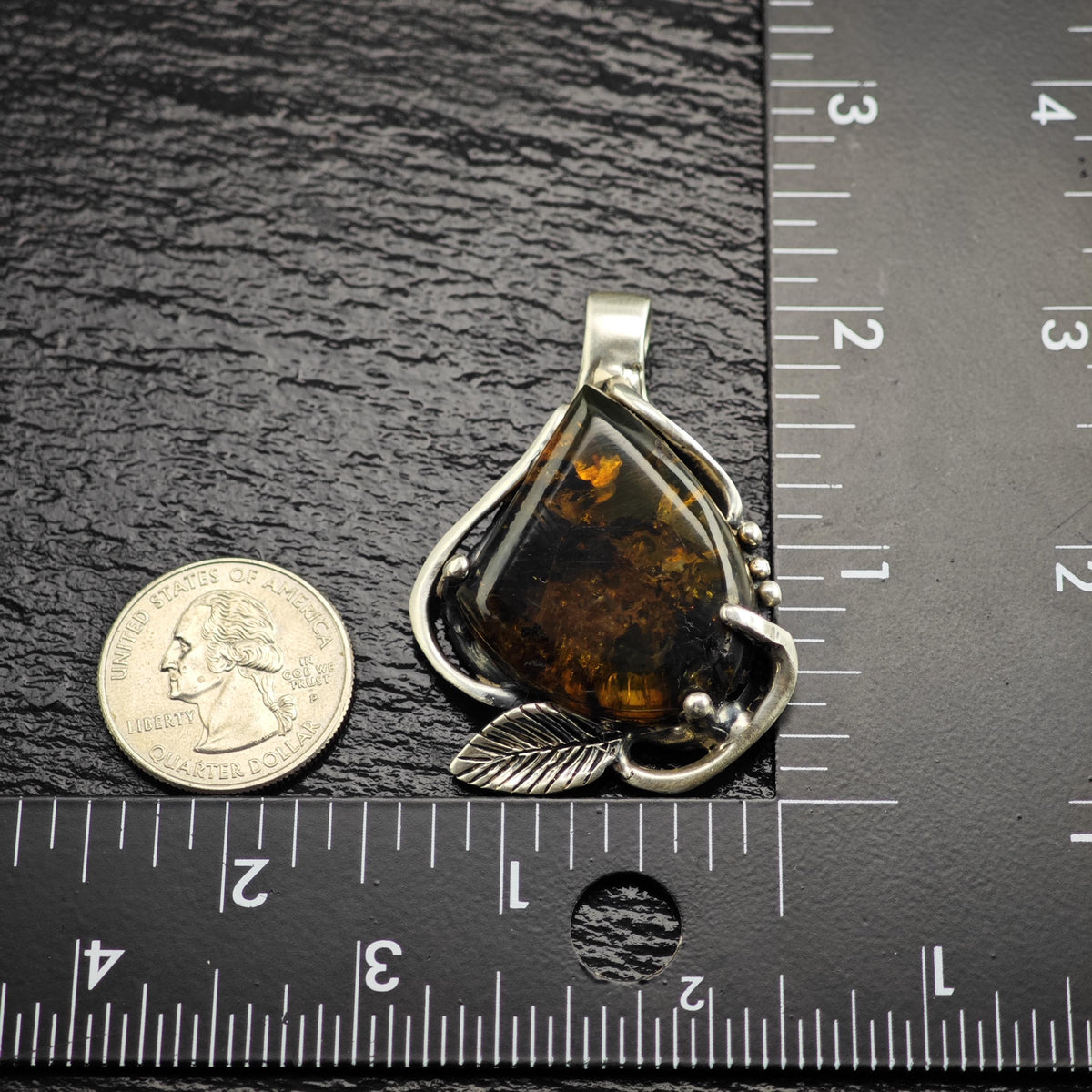 Amber Leaf Sterling Silver Pendant P3129