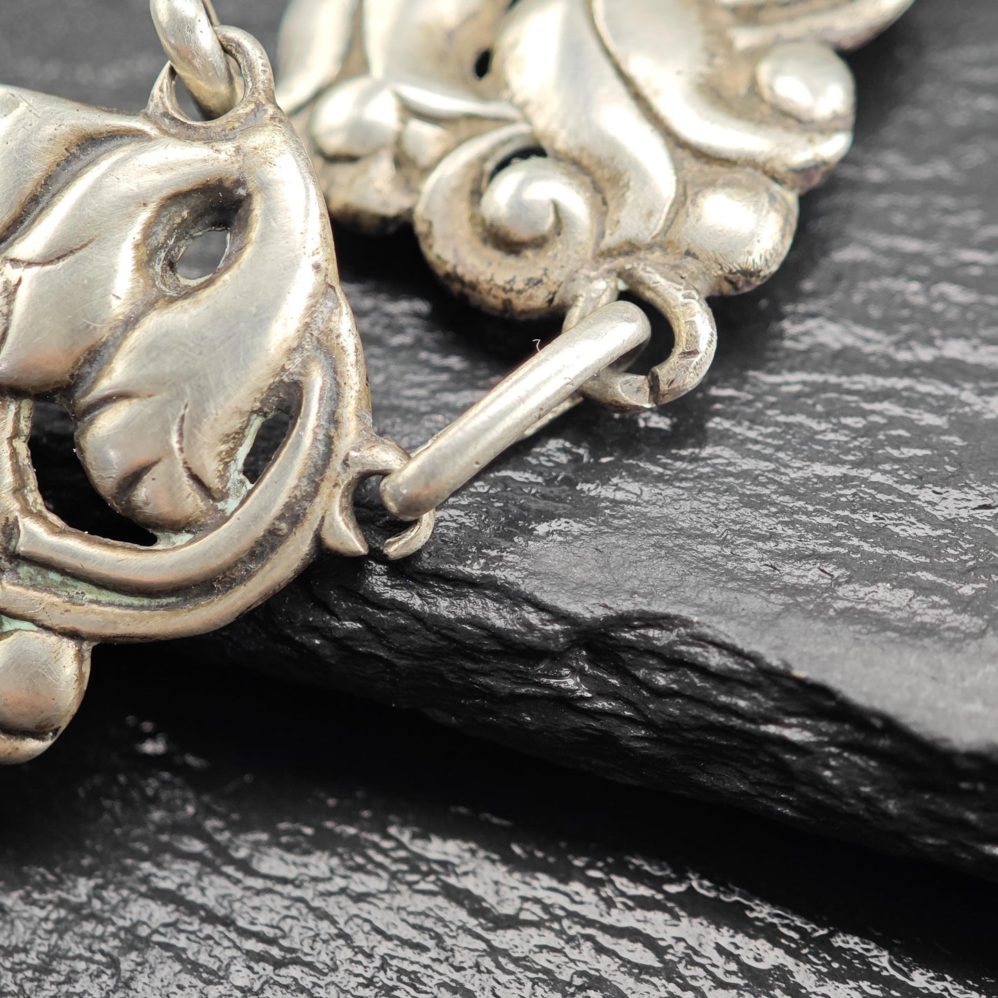 Vintage Art Nouveau Floral Link Bracelet Sterling Silver