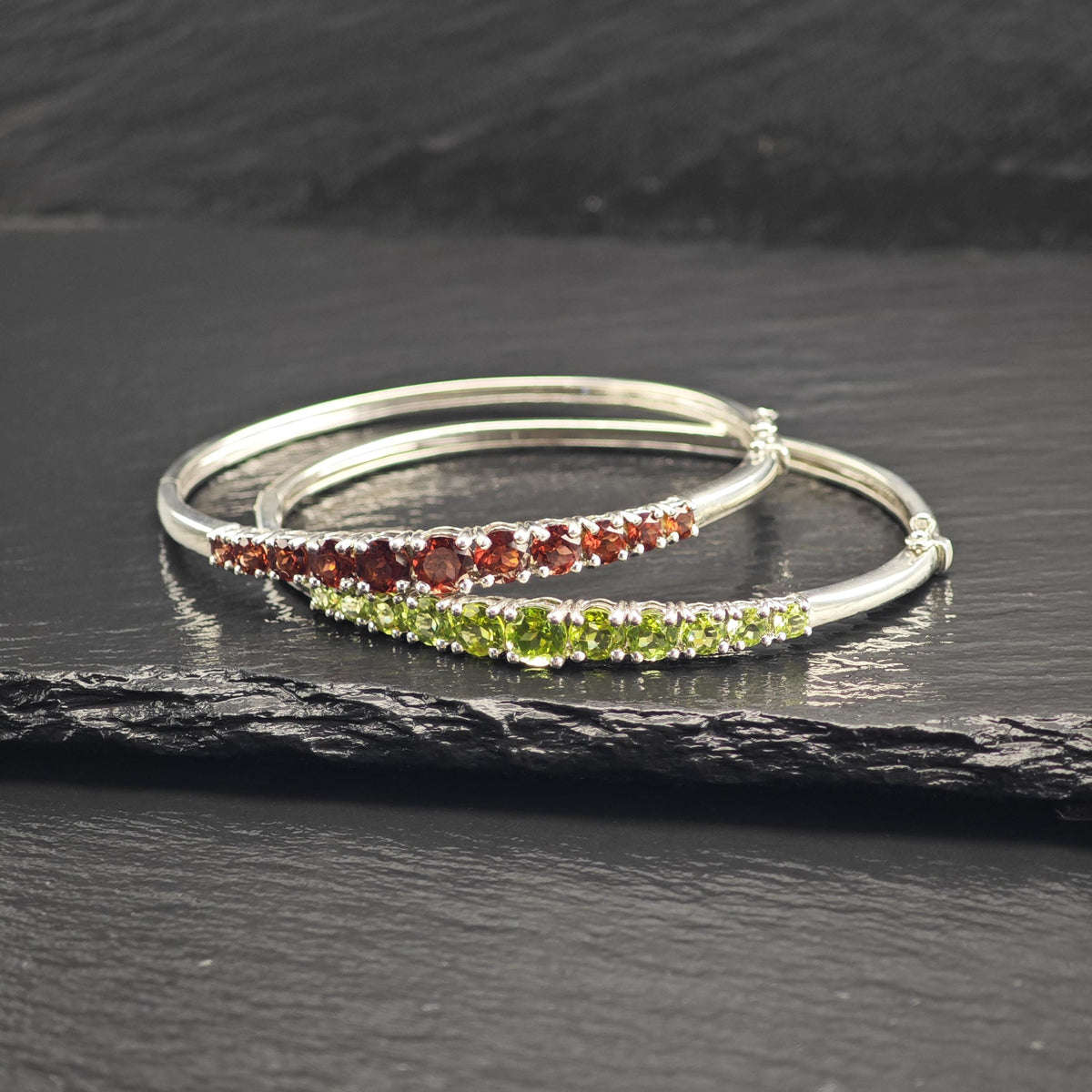 Choice of Garnet & Peridot Sterling Silver Bangles Sz 7 1/4" BR3129