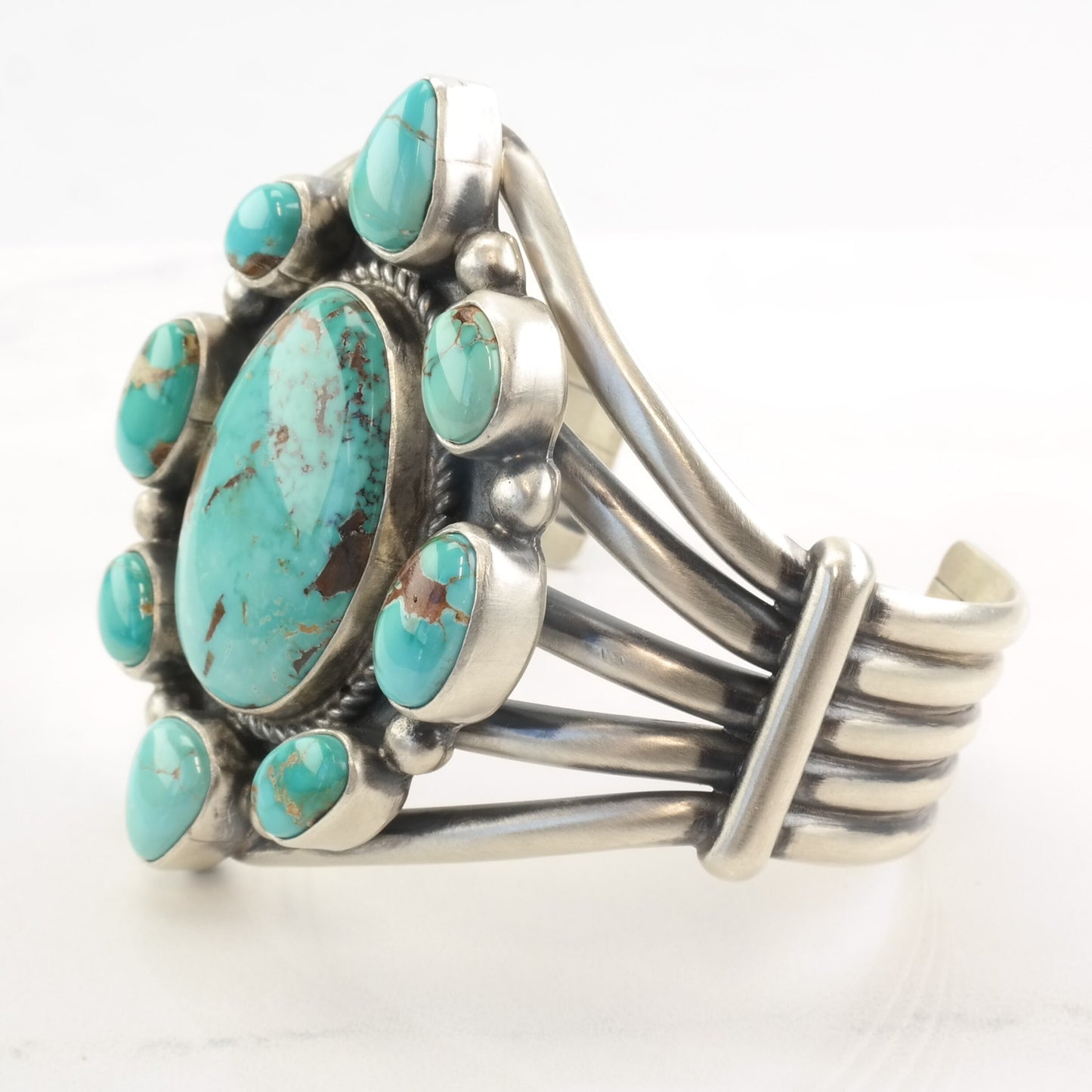 Yazzie Native American Sterling Silver Cuff Bracelet Cluster Royston