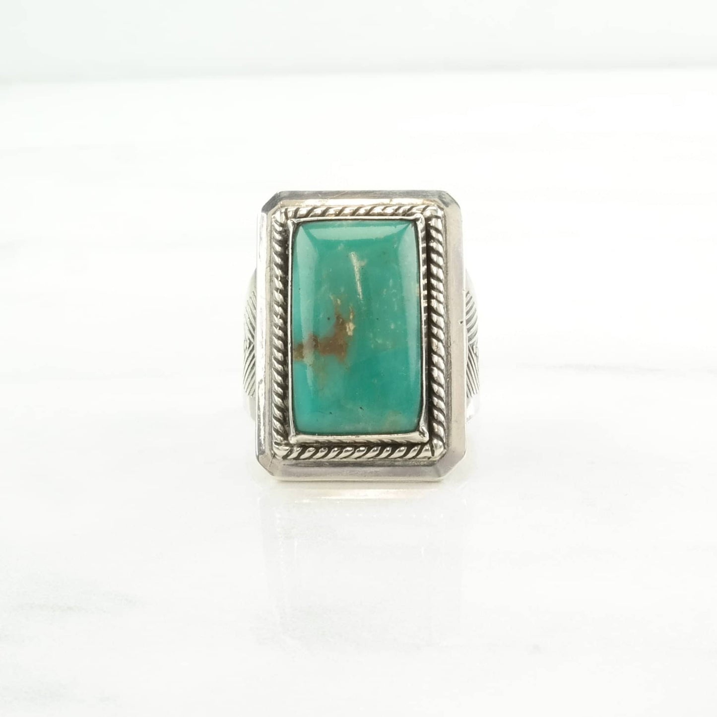 Native American Silver Ring Turquoise Stamped Sterling Blue Size 11