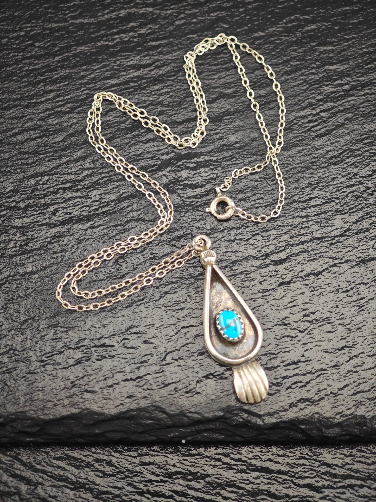 Minimalist Native American Turquoise Necklace Sterling Silver N2519