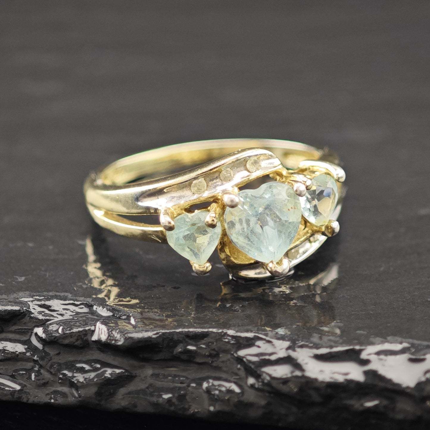 Topaz Heart Diamond Chip Accent 14K Gold Plated Ring Sterling Silver Sz 7 R6155