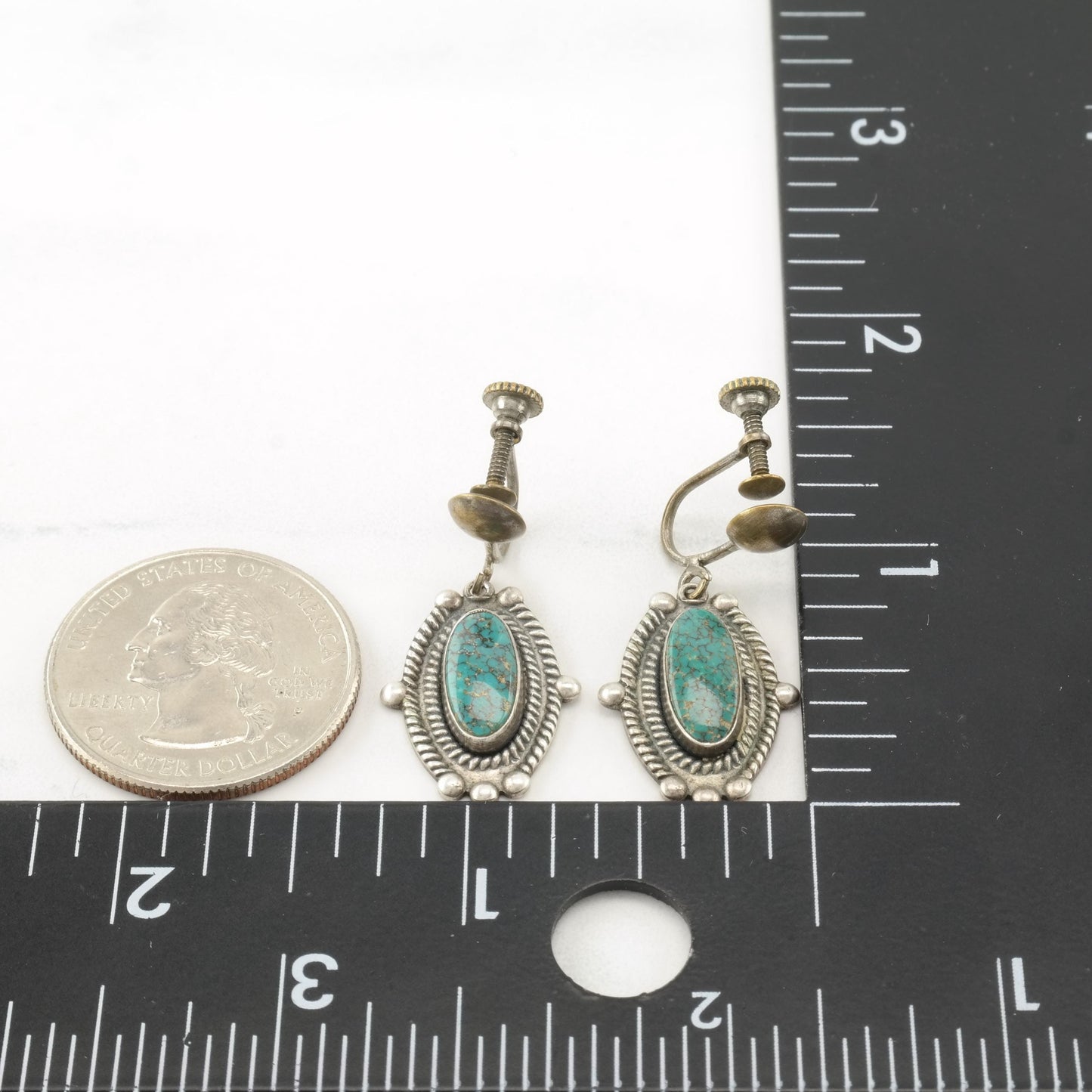 Choice of Vintage Native American Blue Turquoise, Spiderweb Sterling Silver Screw Back Earrings