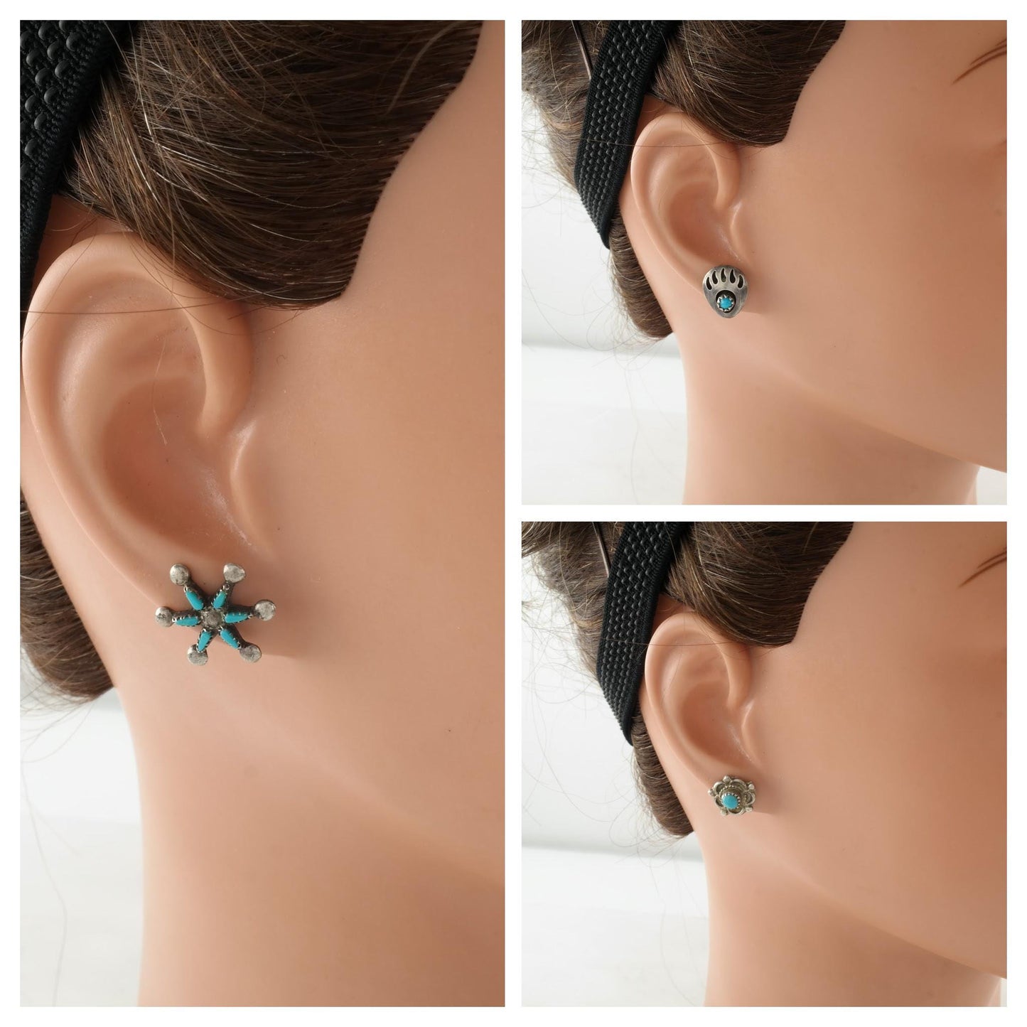 Choice of Vintage Native American Blue Turquoise Dainty, Minimalist Sterling Silver Stud Earrings