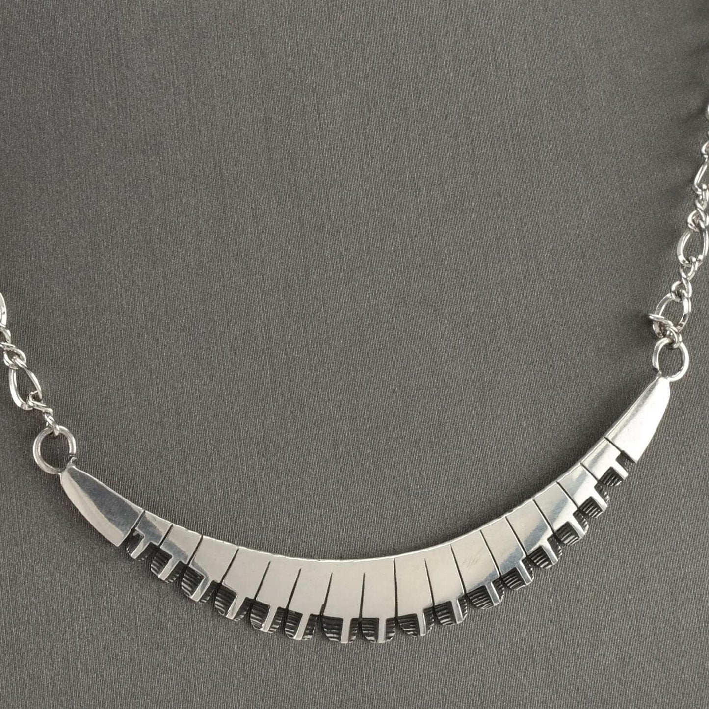 Vintage Southwest Sterling Silver Necklace with Incised "Smiling Arch" Pendant, 1970s