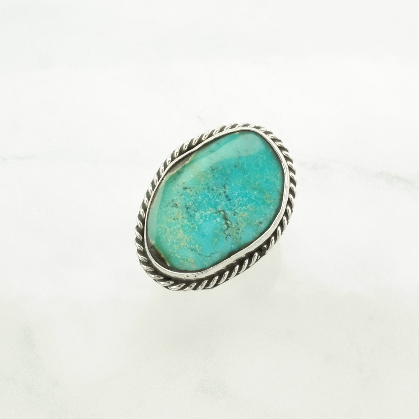 Southwest Silver Ring Turquoise Large Sterling Blue Size 5 1/4