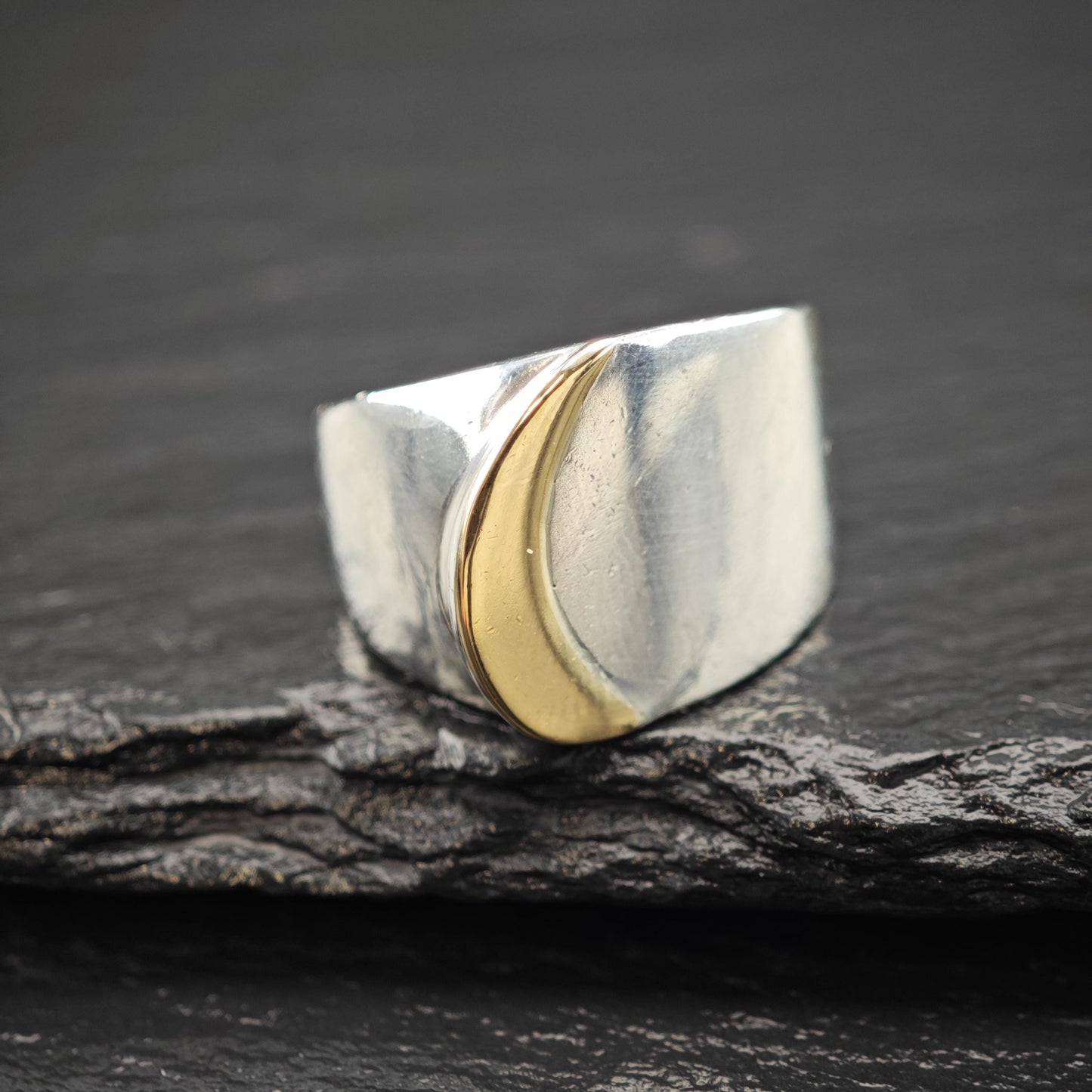 Wide Band Gold Accent Ring Sterling Silver Sz 6 1/4 R6022