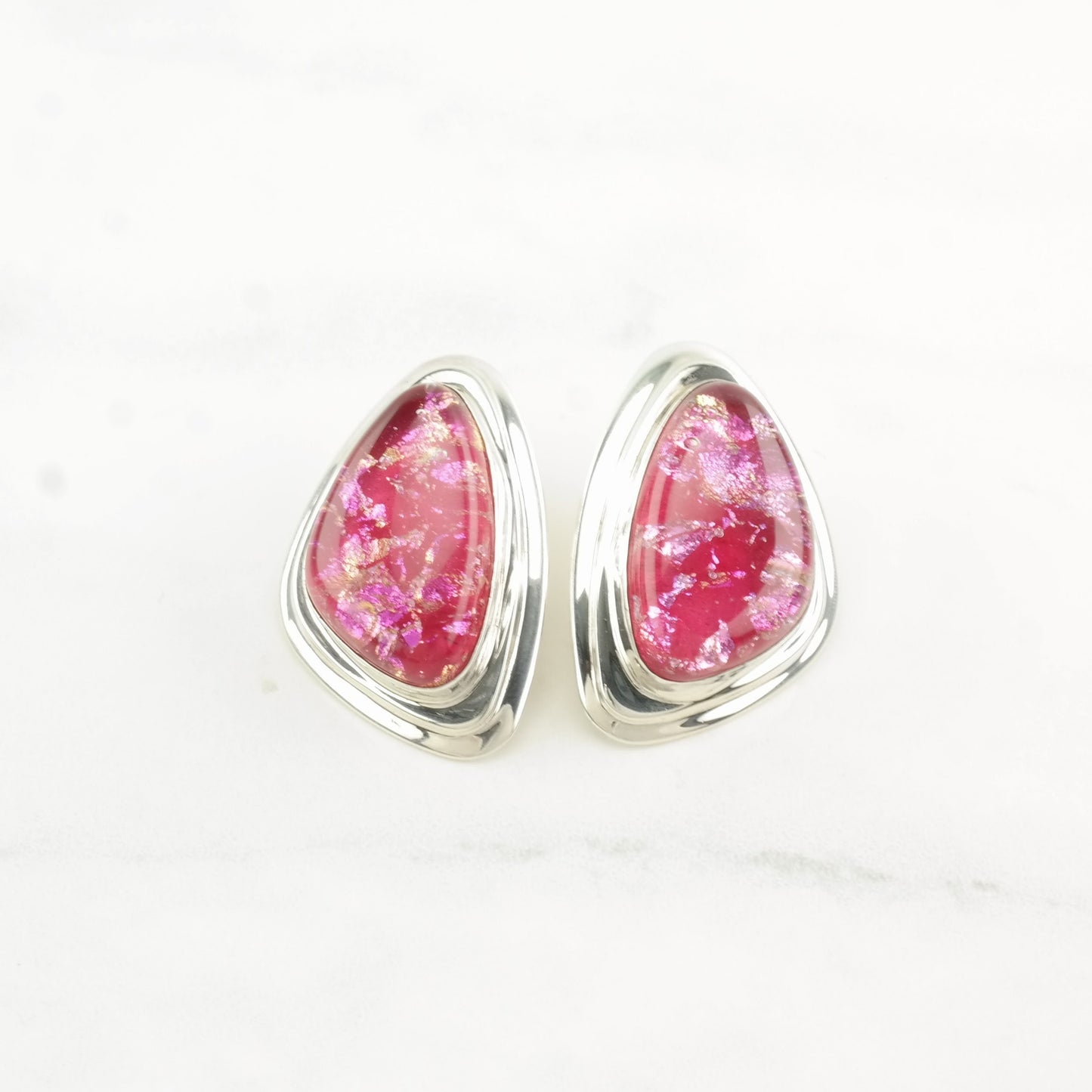 DTR Sterling Silver Pink Glass Earrings Omega Back