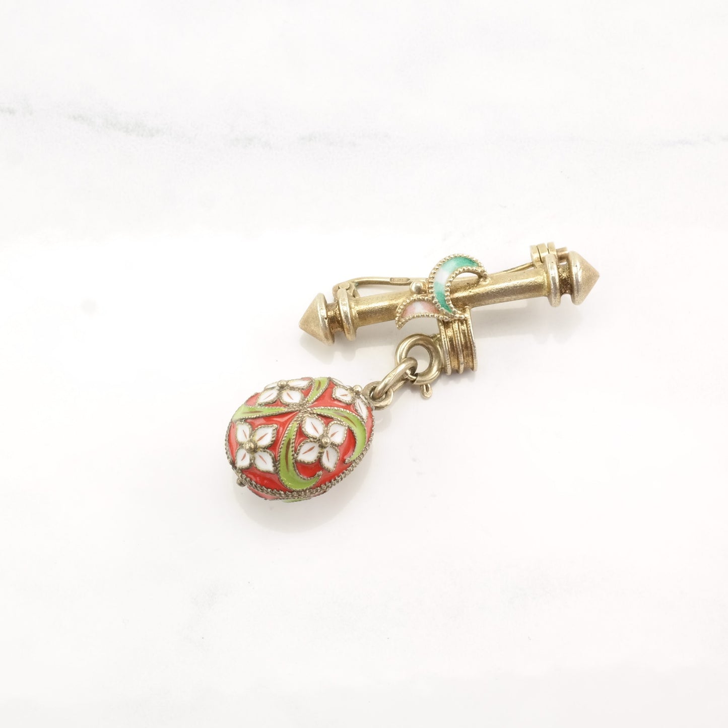 Enamel Brooch Soviet Egg Pendant Sterling Silver Dangle