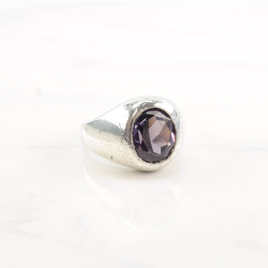 Mid century Silver Ring Corundum Gold Accent Sterling Color Change Size 11 3/4