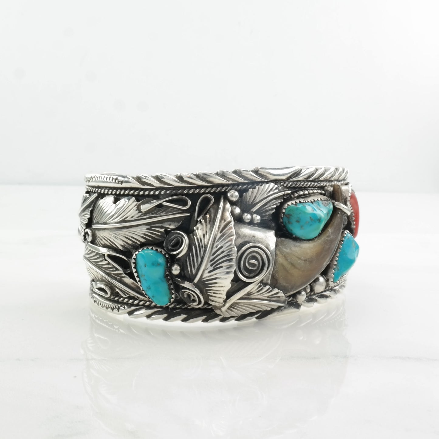 Navajo Sterling Silver Cuff Bracelet Turquoise, Coral