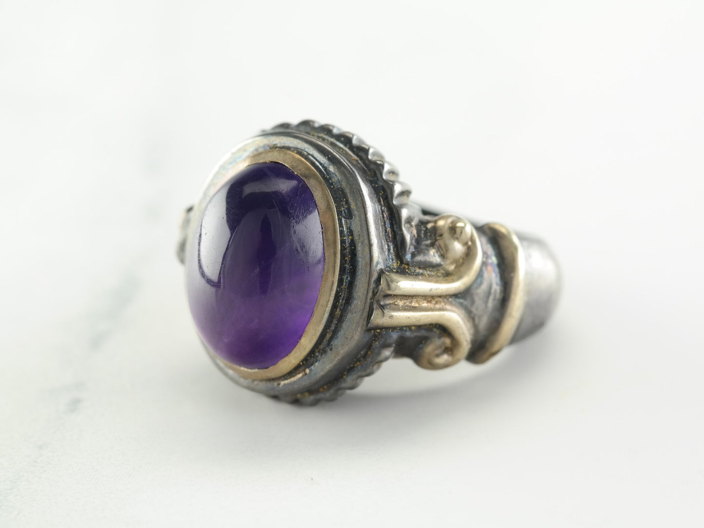 Vintage By Sevan Amethyst Oxidized Sterling Silver Ring