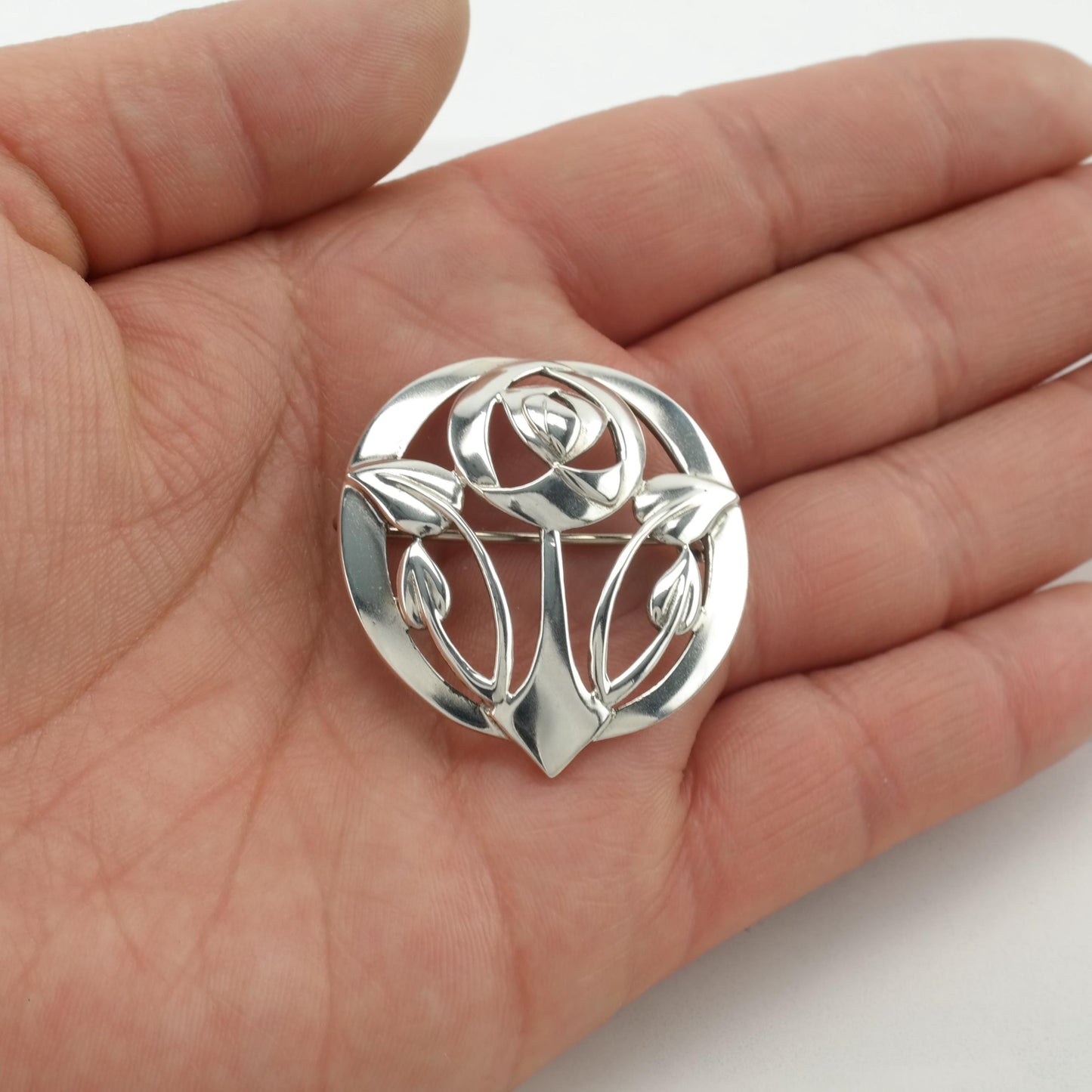 Art Nouveau Style Floral Brooch Sterling Silver