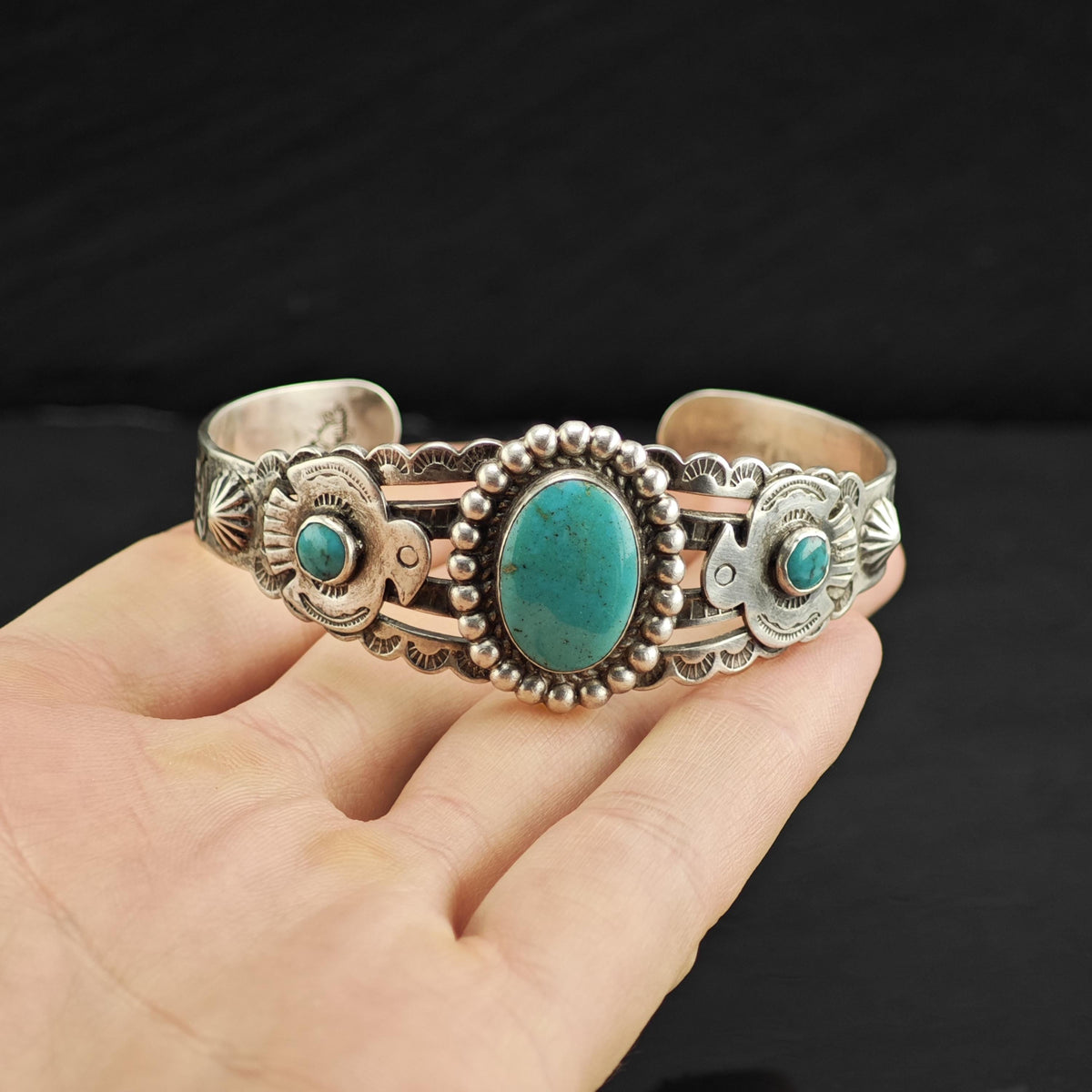 Bell Trading Post Turquoise Bird Sterling Silver Cuff Sz 6 1/2" BR3150