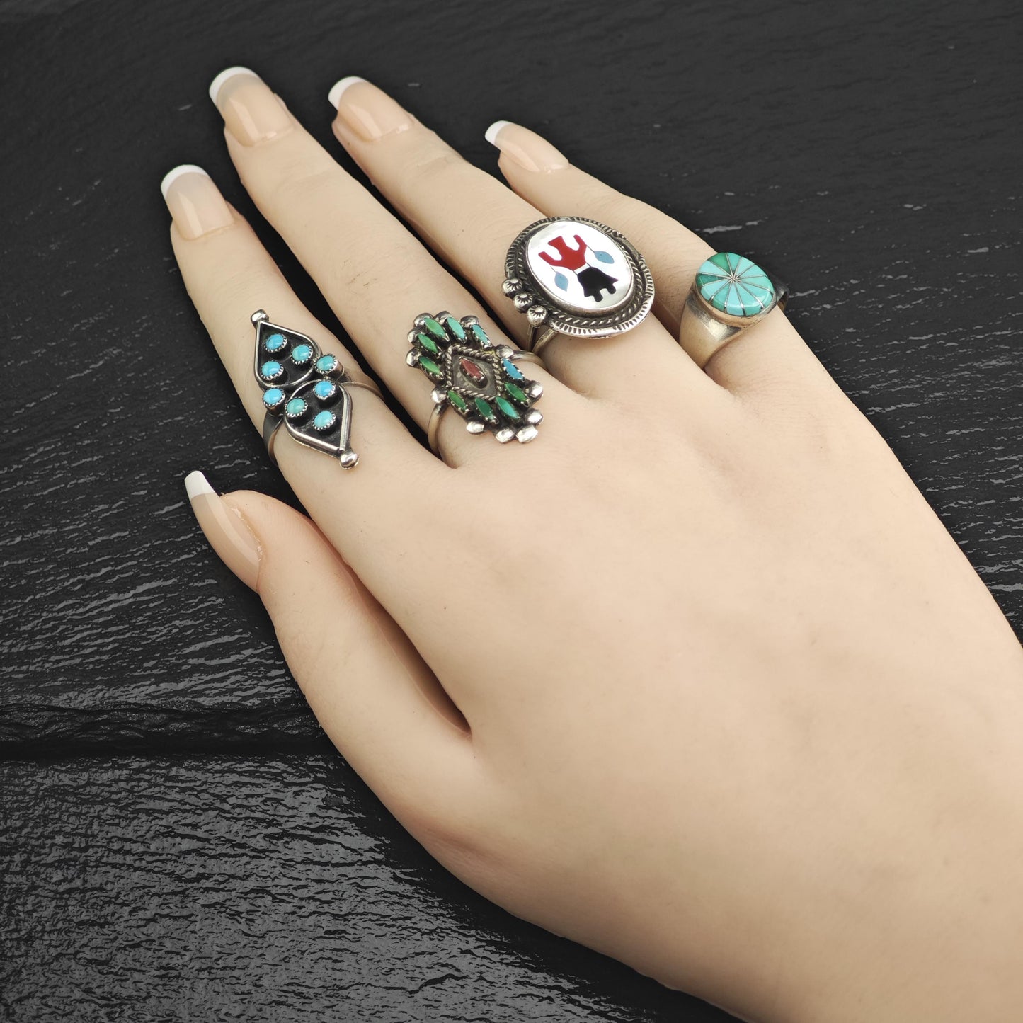 Vintage Zuni Petit Point Turquoise Sterling Silver Ring Sz 7 R6648