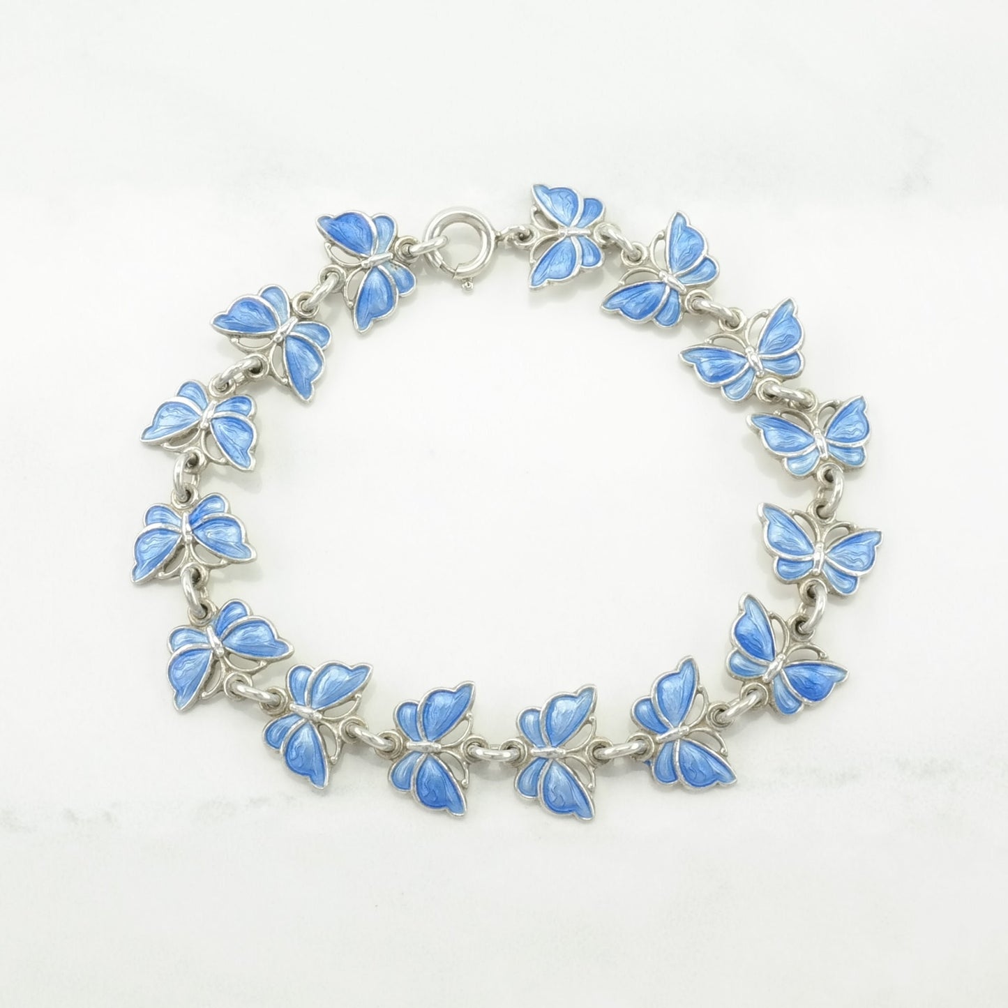 Denmark Sterling Silver Link Bracelet Blue Enamel Butterfly