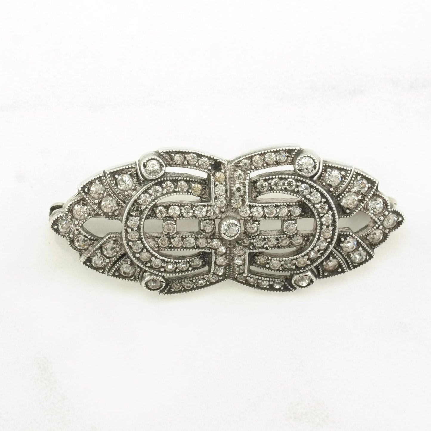 Art Deco Style Sterling Silver Brooch Missing one stone Paste