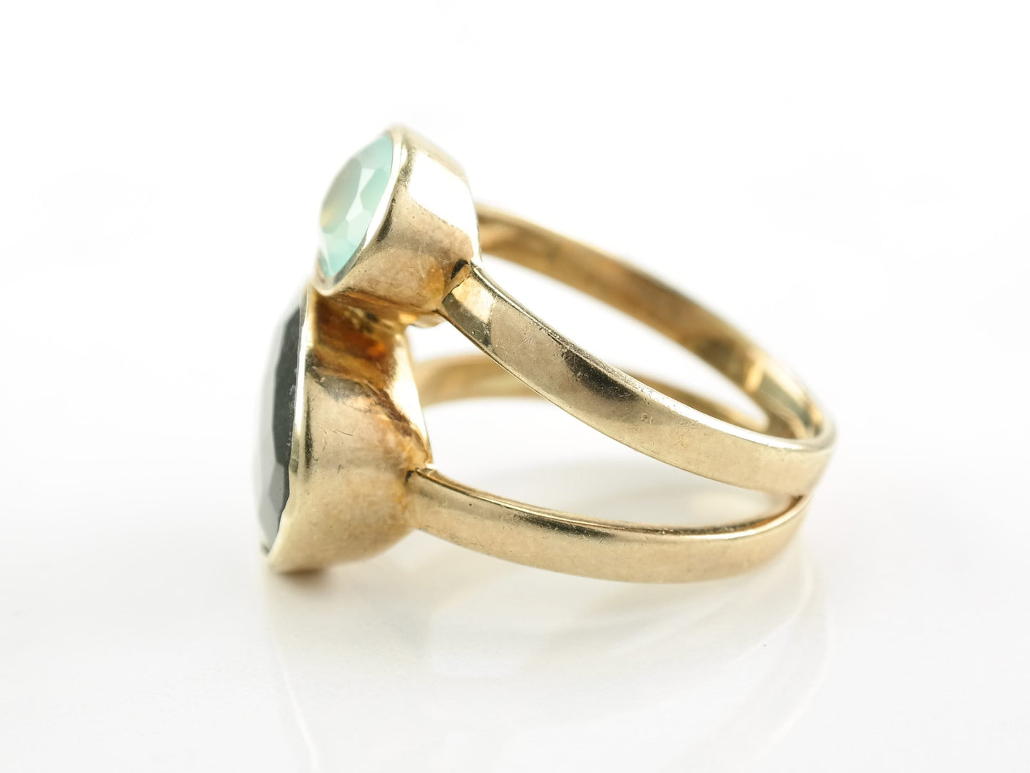 Vintage Sterling Silver Ring Labradorite Chrysoprase Gold Plated Size 9 1/4