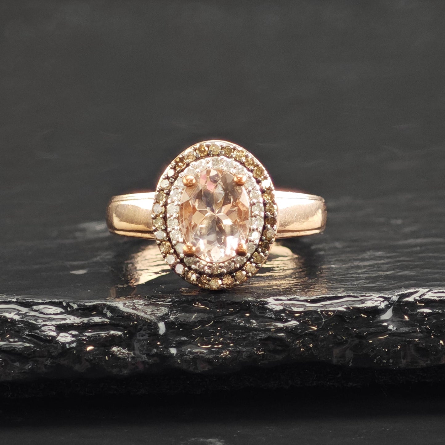 Morganite & Diamond Rose Gold Plated Sterling Silver Ring Sz 5 R6600