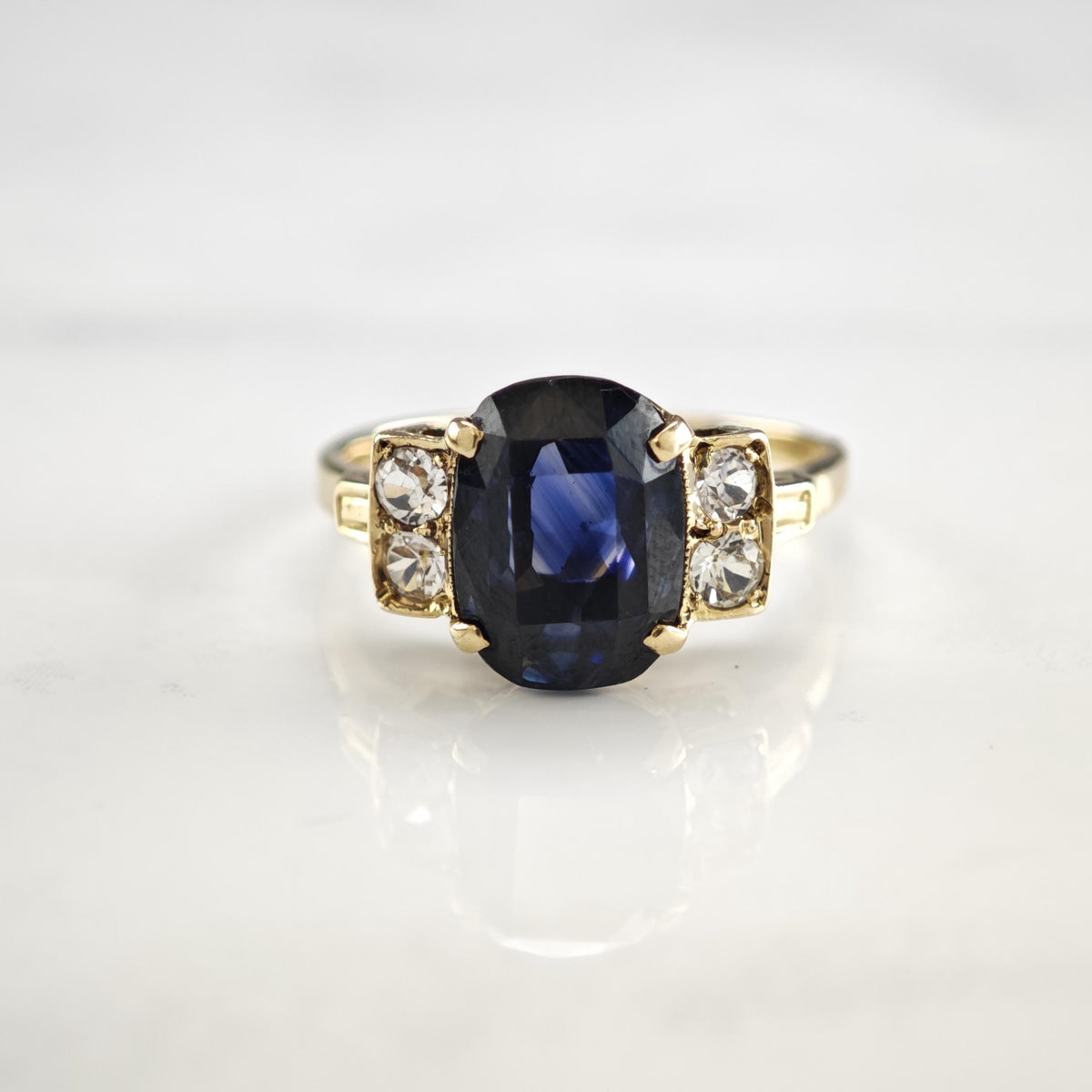 Sapphire & White Topaz 14K Gold Ring Sz 6 1/2 R6788