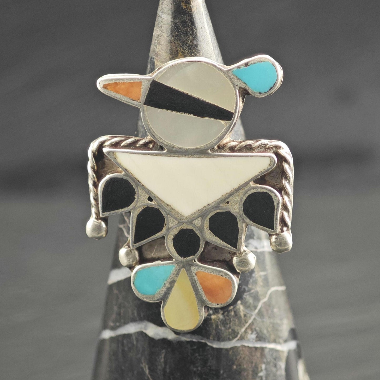 SW Multistone Inlay Thunderbird Sterling Silver Ring Sz 6 1/2 R6668