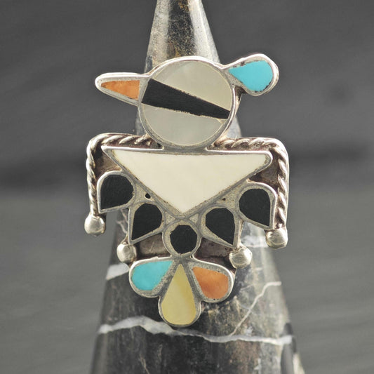 SW Multistone Inlay Thunderbird Sterling Silver Ring Sz 6 1/2 R6668