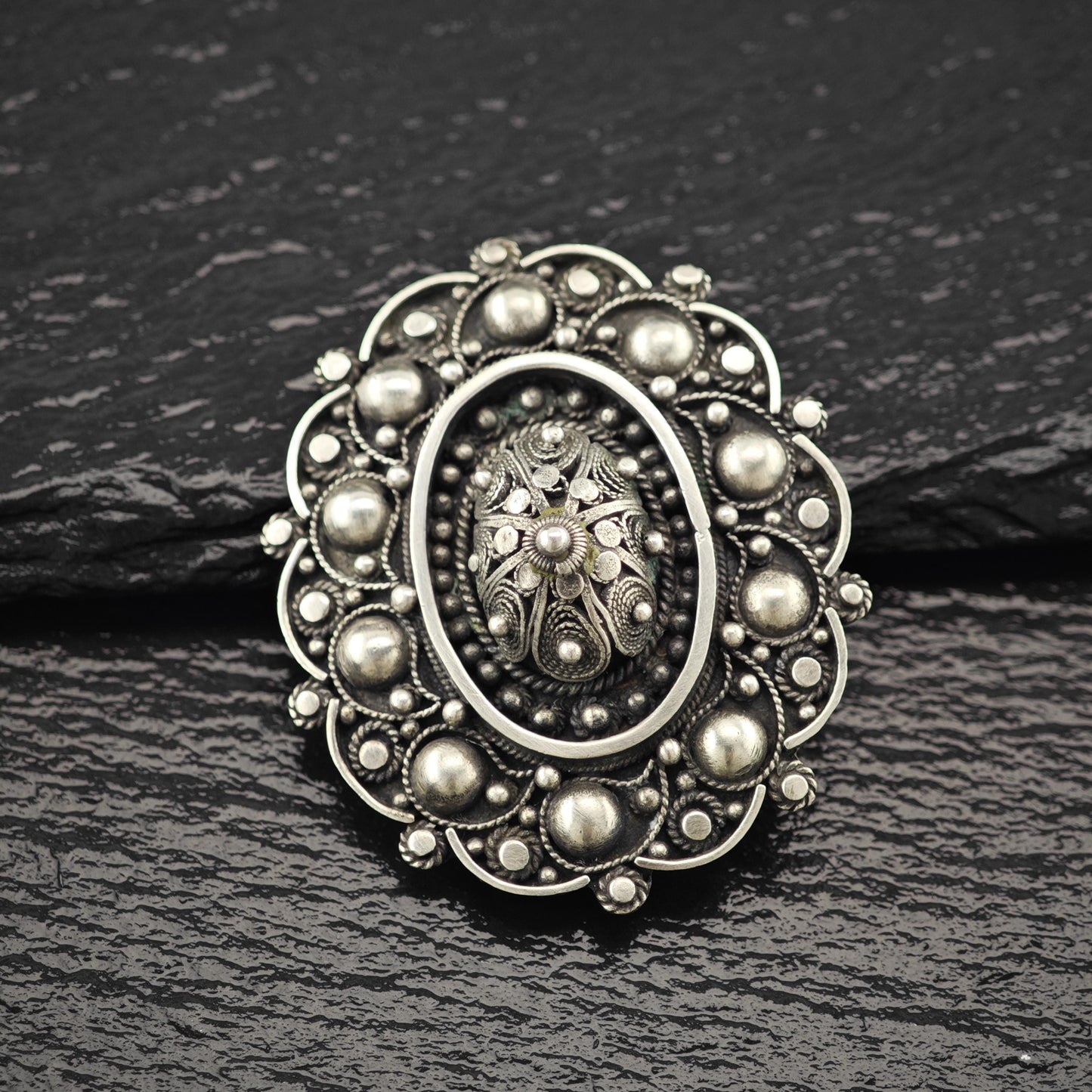 Silver Filigree Brooch Pendant: Vintage Sterling Jewelry