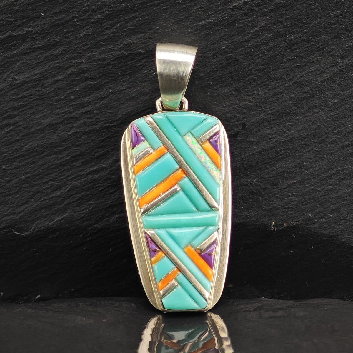 SW Turquoise Multistone Inlay Sterling Silver Pendant P3146