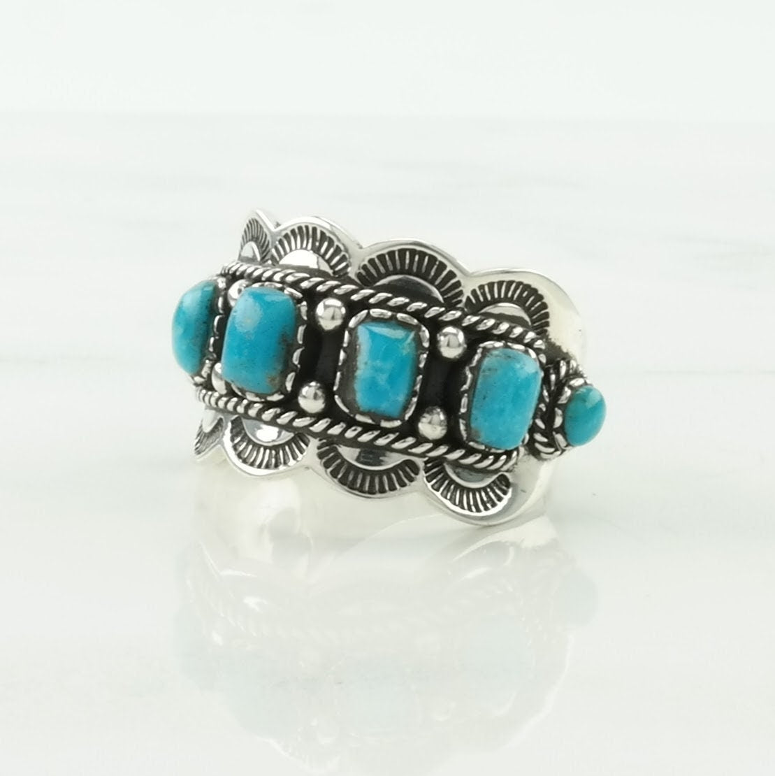 BBJ Silver Ring Turquoise Stamped Sterling Blue Size 8