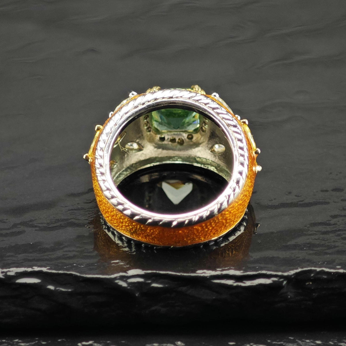 Spinel CZ Orange Enamel Sterling Silver Ring Sz 6 R6836