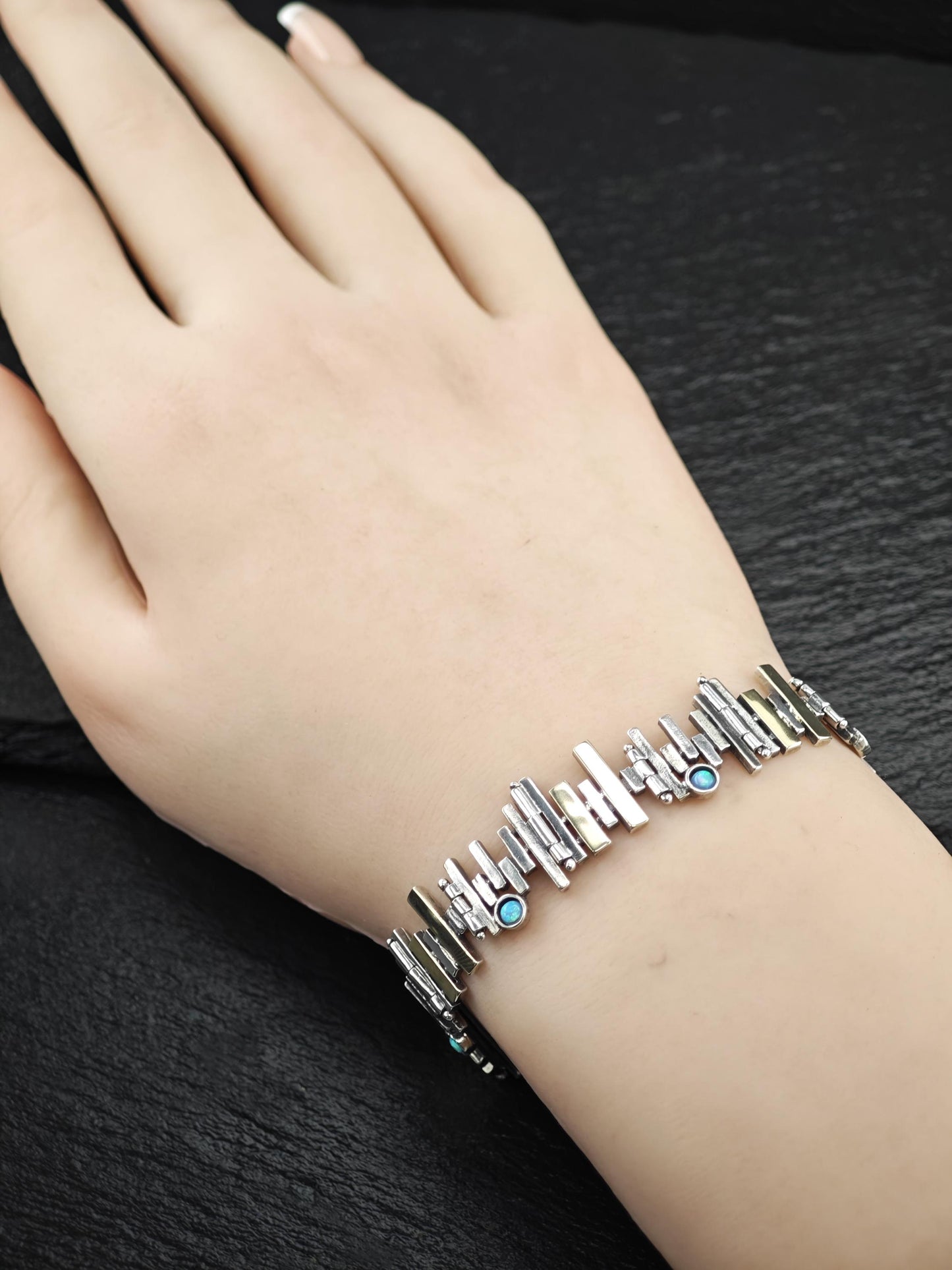 Lab Opal Abstract, Necklace and Bracelet Set Sterling Silver