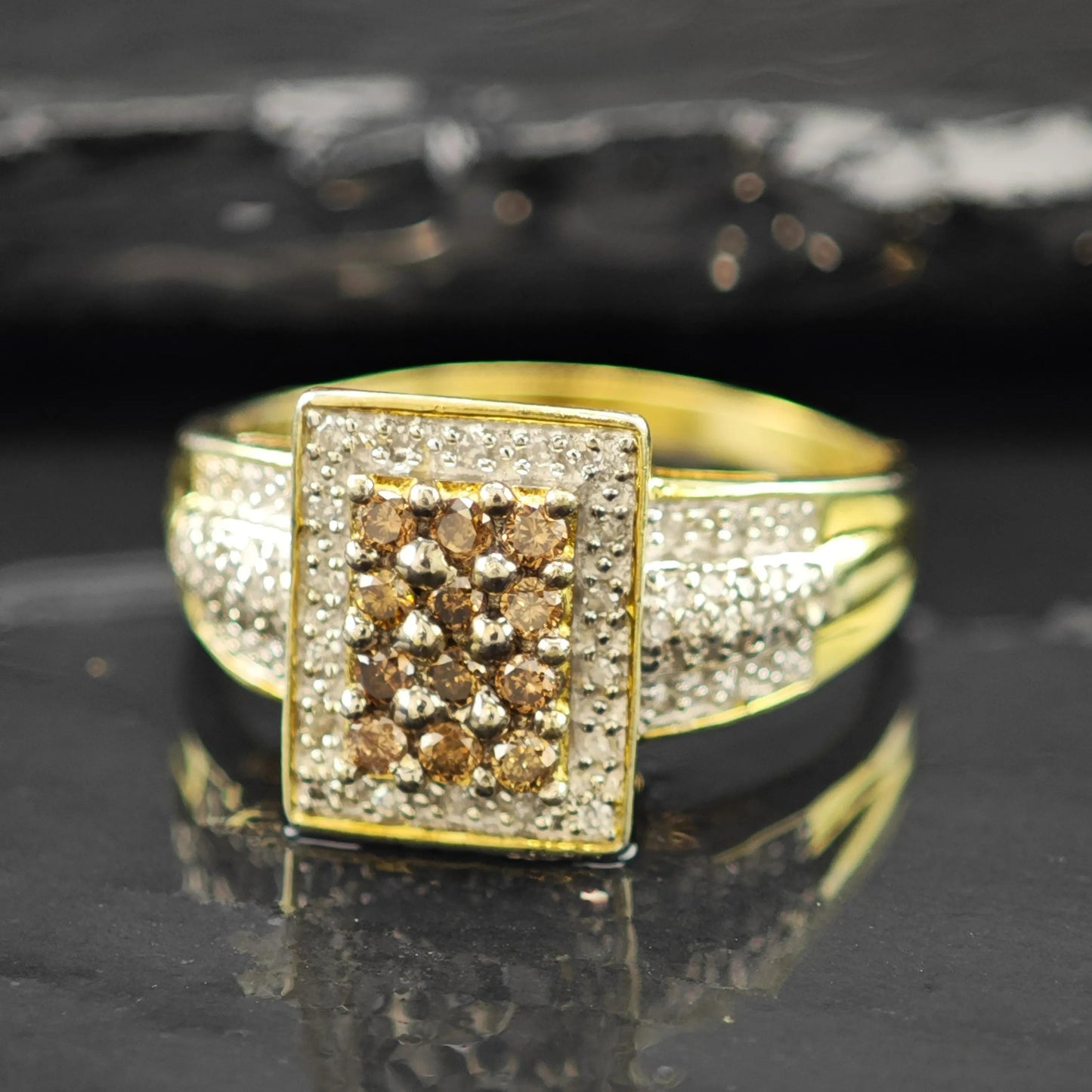 White Brown Diamonds Gold Plated Ring Sterling Silver Sz 8 3/4 R6240