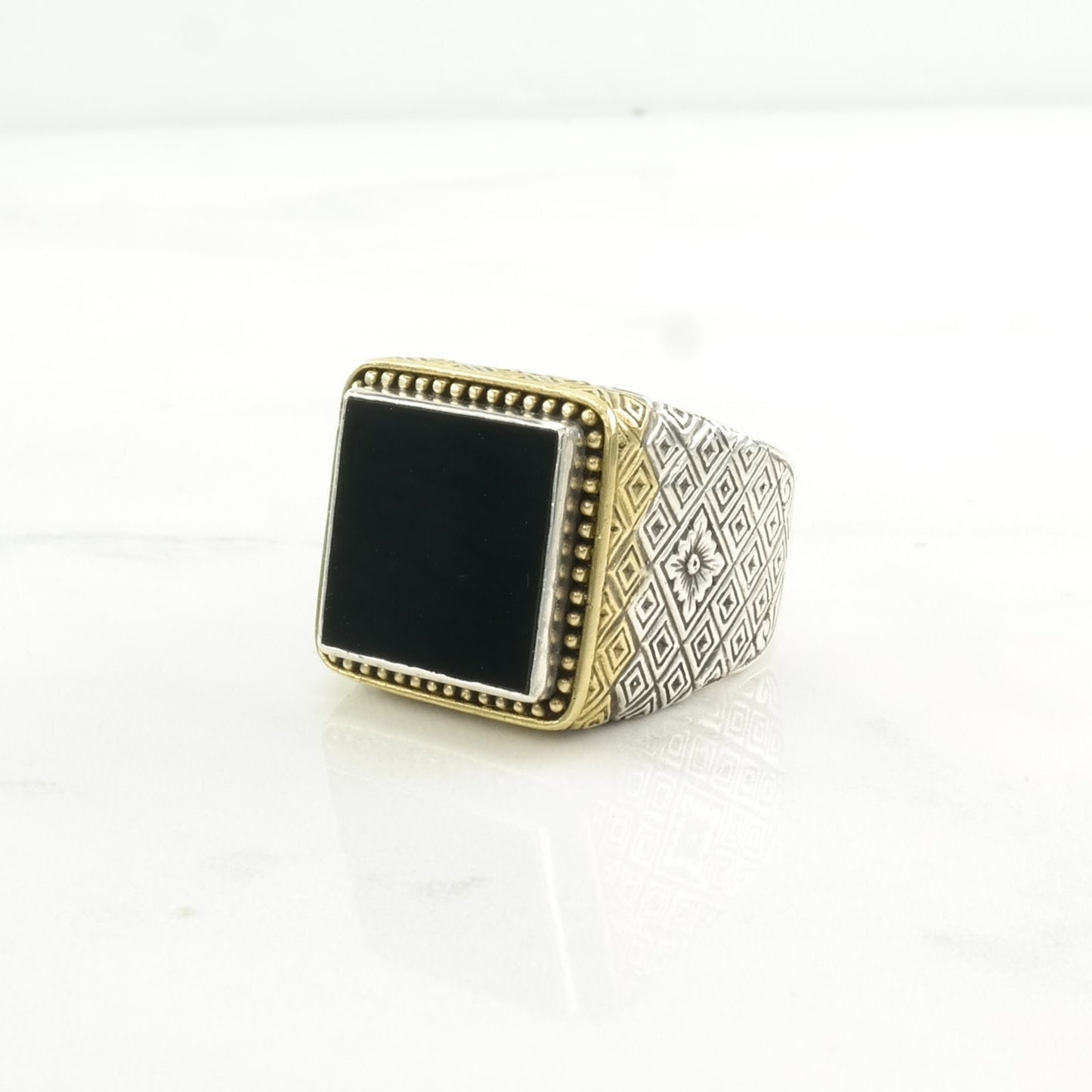 Konstantino Silver Ring Onyx Gold Toned Accents Sterling Black Size 11 1/2