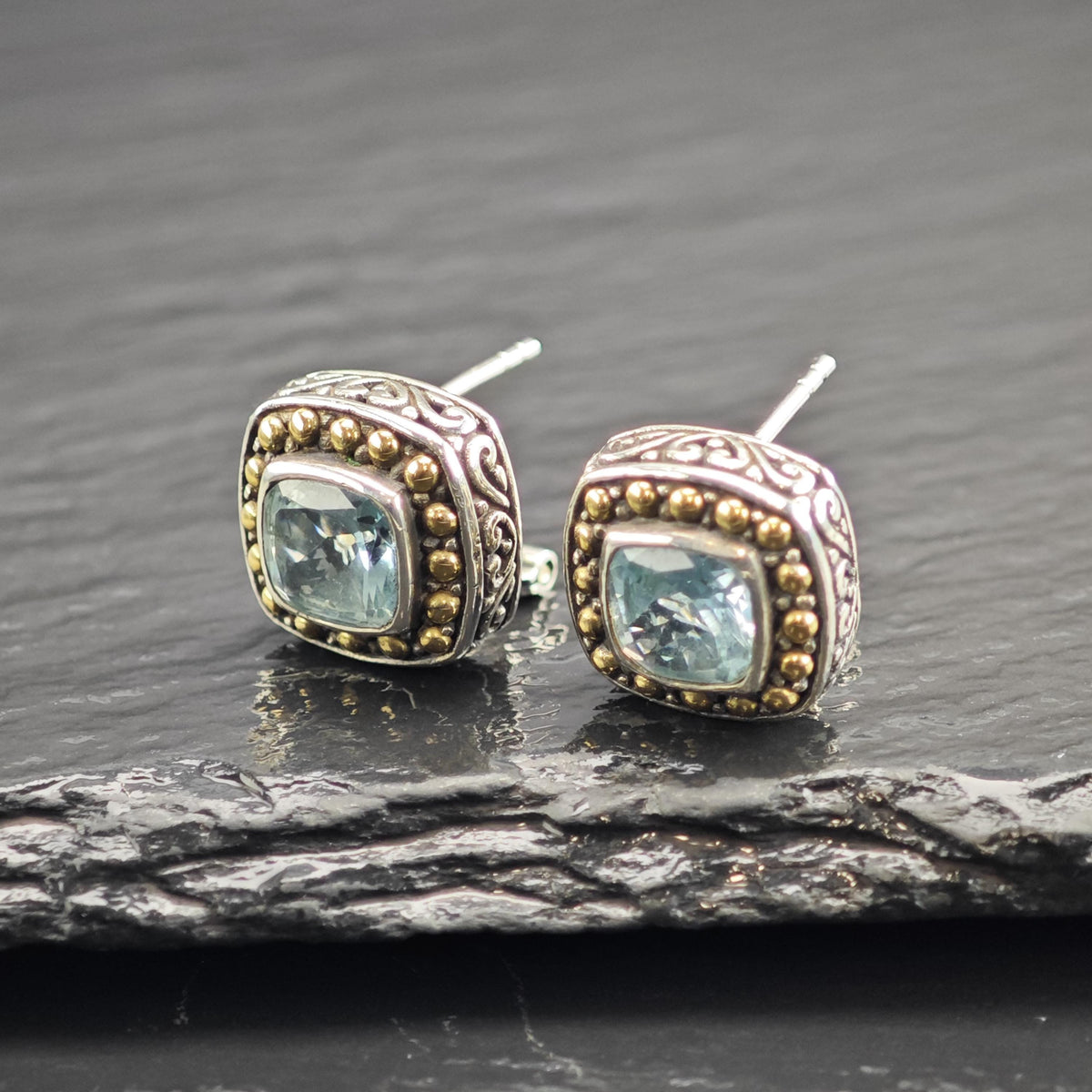 Topaz 18K Gold Accent Sterling Silver Omega/Stud Earrings ER3226