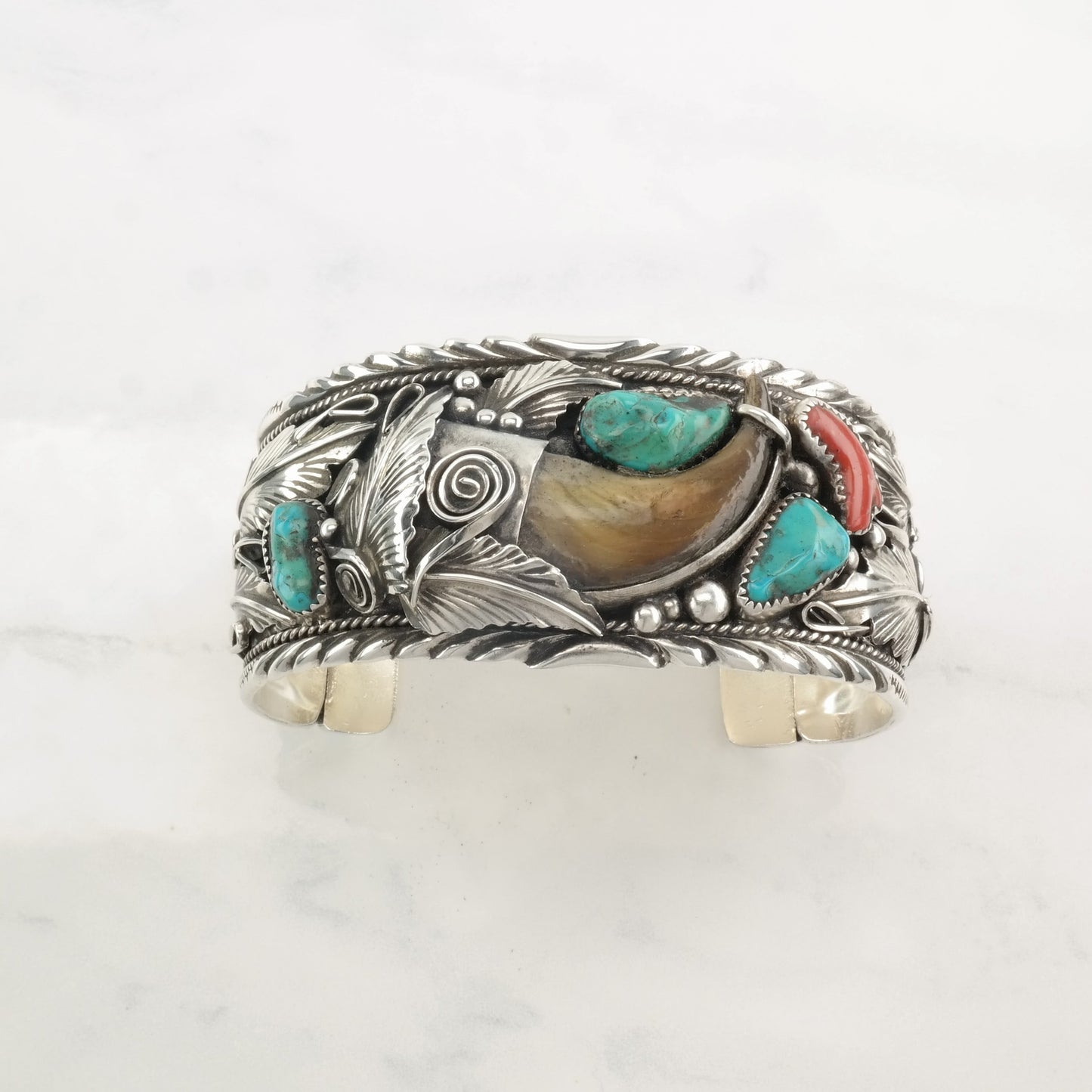 Navajo Sterling Silver Cuff Bracelet Turquoise, Coral