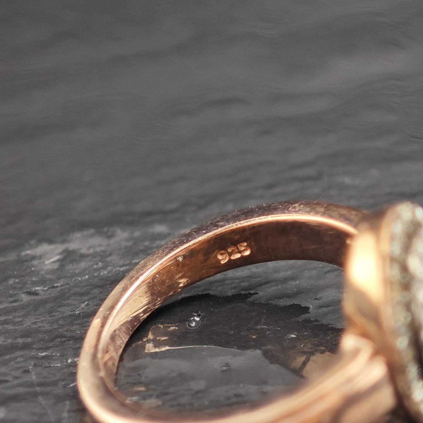 Morganite & Diamond Rose Gold Plated Sterling Silver Ring Sz 5 R6600