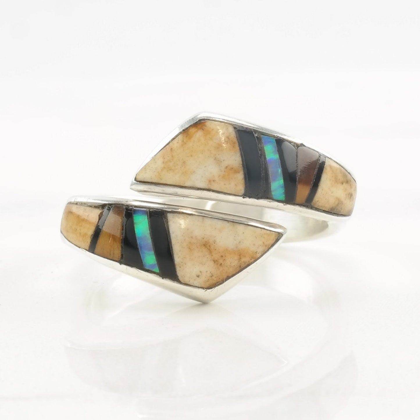 Native American Ring Multi Gem Inlay Sterling Silver Size 8