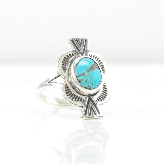 Vintage Rescued Silver Ring Turquoise Sterling Blue Size 7 1/2