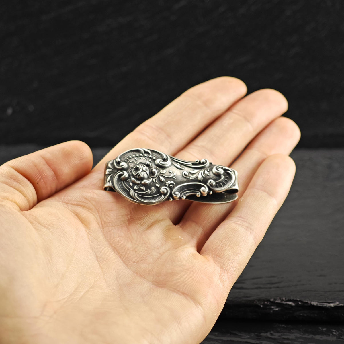 Art Nouveau Repousse Money Clip or Tie Clip Sterling Silver MISC0411