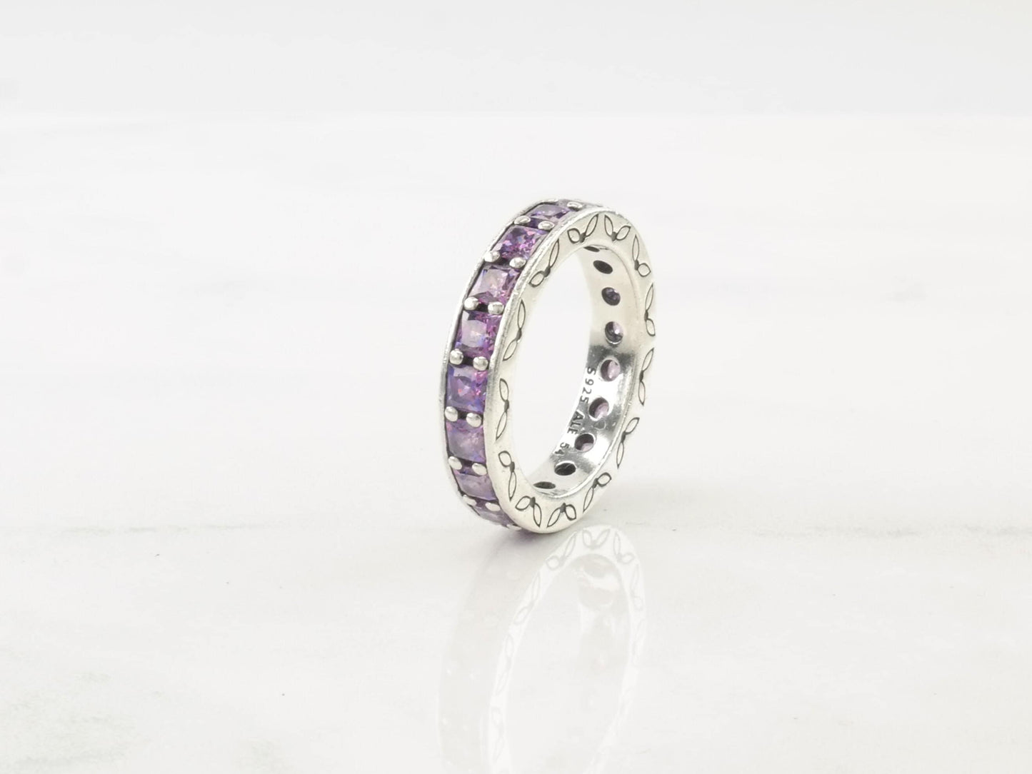 Pandora Sterling Silver Ring Purple CZ Size 6 3/4