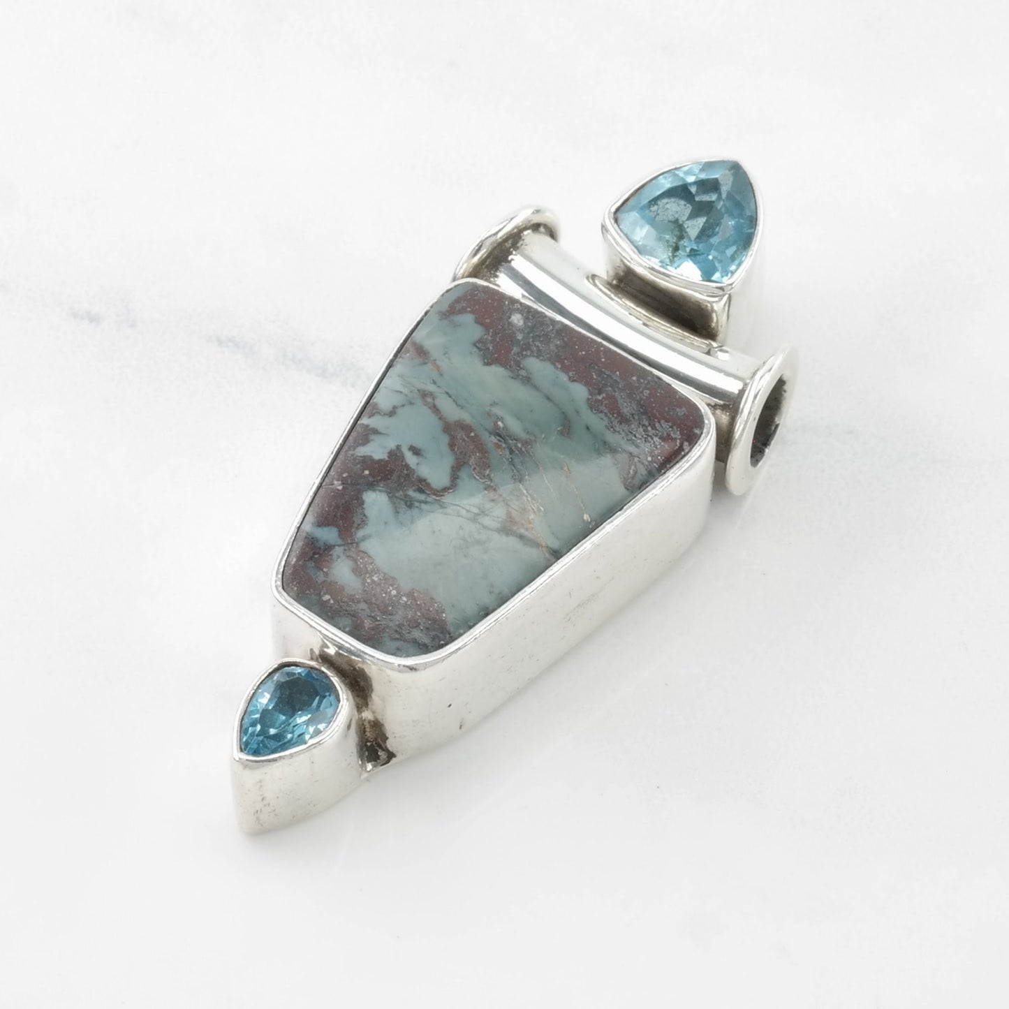 Vintage Charles Albert Blue Gemstone, Topaz Sterling Silver Pendant